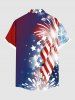 Chemise grande taille à imprimé drapeau américain patriotique et feux d'artifice hawaïen ombré avec poches boutonnées pour homme - Bleu XL