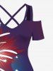 Plus Size Patriotic American Flag Fireworks Print Hawaii Ombre Cold Shoulder Crisscross A Line Maxi Dress -  