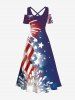 Plus Size Patriotic American Flag Fireworks Print Hawaii Ombre Cold Shoulder Crisscross A Line Maxi Dress -  
