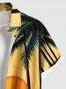 Plus Size Coconut Tree Sun Tropical Leaf Hibiscus Flower Print Hawaii Button Pocket Shirt For Men -  