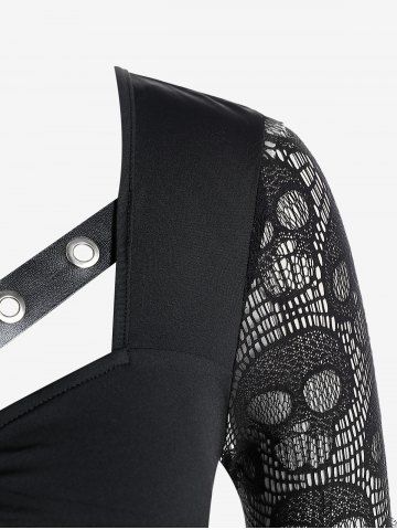 Skull Lace Panel Handkerchief Gothic Tee