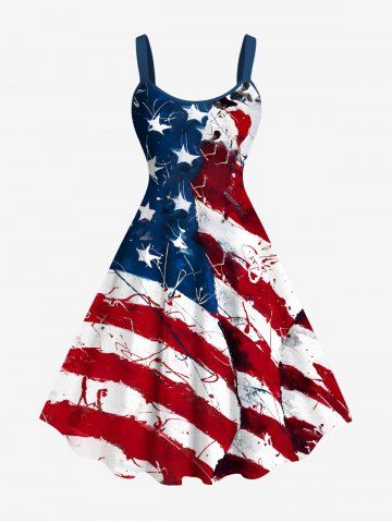 Plus Size Patriotic American Flag Skulls Print Tank Dress - RED - 1X