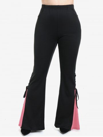 Gothic Lace Up Two Tone Godet Hem Pull On Flare Pants