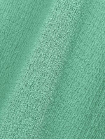 Plus Size Ruched Lace Up Mesh Bell Sleeves Textured Split Dress