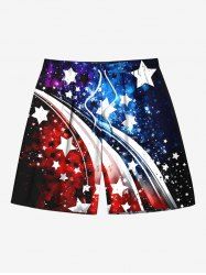 Plus Size Patriotic American Flag Galaxy Tie Dye Print Beach Shorts For Men -  