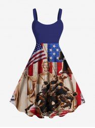 Plus Size Patriotic American Flag Stone Statue Print Tank Dress -  