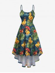 Plus Size Ducks Tropical Leaf Hibiscus Flowers Print High Low Hawaii Cami Dress -  