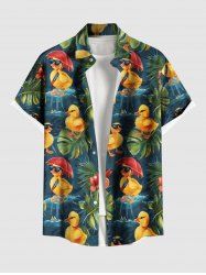 Plus Size Ducks Tropical Leaf Hibiscus Flowers Print Buttons Pocket Hawaii Shirt For Men -  