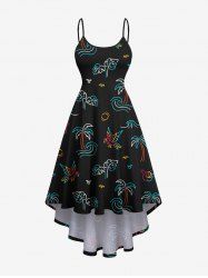 Robe camisole hawaïenne grande taille à imprimé cocotier, feuilles tropicales et oiseaux - Noir 4X