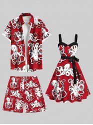 Octopus Print Plus Size Matching Hawaii Beach Outfit For Couples -  