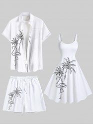 Tenue de plage hawaïenne assortie grande taille, motif flamant rose peint à la main, pour couples - Blanc 