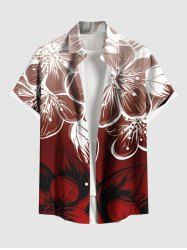 Chemise hawaïenne grande taille à imprimé floral ombré et poches boutonnées pour homme - Rouge 5XL
