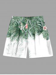 Plus Size Tropical Leaf Hibiscus Flower Print Hawaii Brach Shorts For Men -  