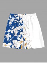 Short hawaïen grande taille à imprimé floral et feuilles d'hibiscus pour homme - Bleu 4XL