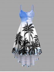 Plus Size Coconut Tree Sea Waves Cloud Print High Low Hawaii Cami Dress -  