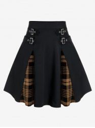 Mini-jupe trapèze taille haute à carreaux gothiques grande taille - café 1X | US 14-16