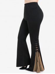 Gothic Lace Up Two Tone Godet Hem Pull On Flare Pants -  
