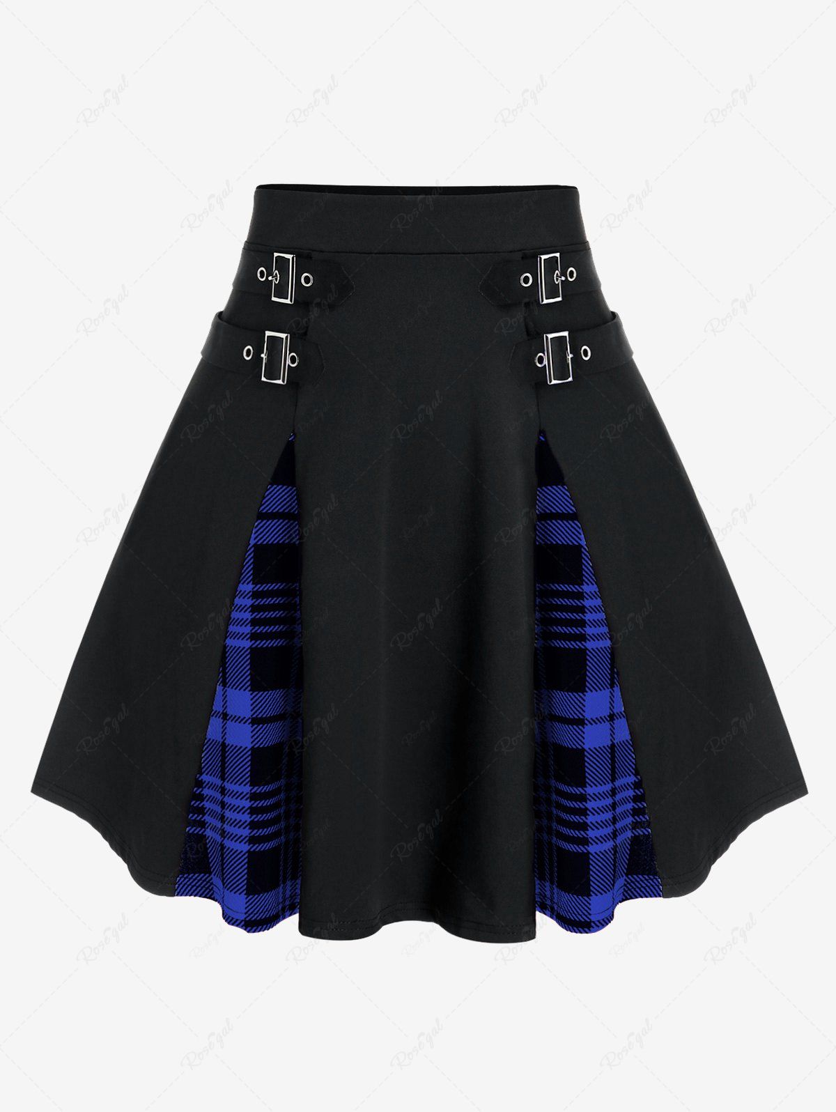 Mini-jupe trapèze taille haute à carreaux gothiques grande taille Bleu 2X | US 18-20