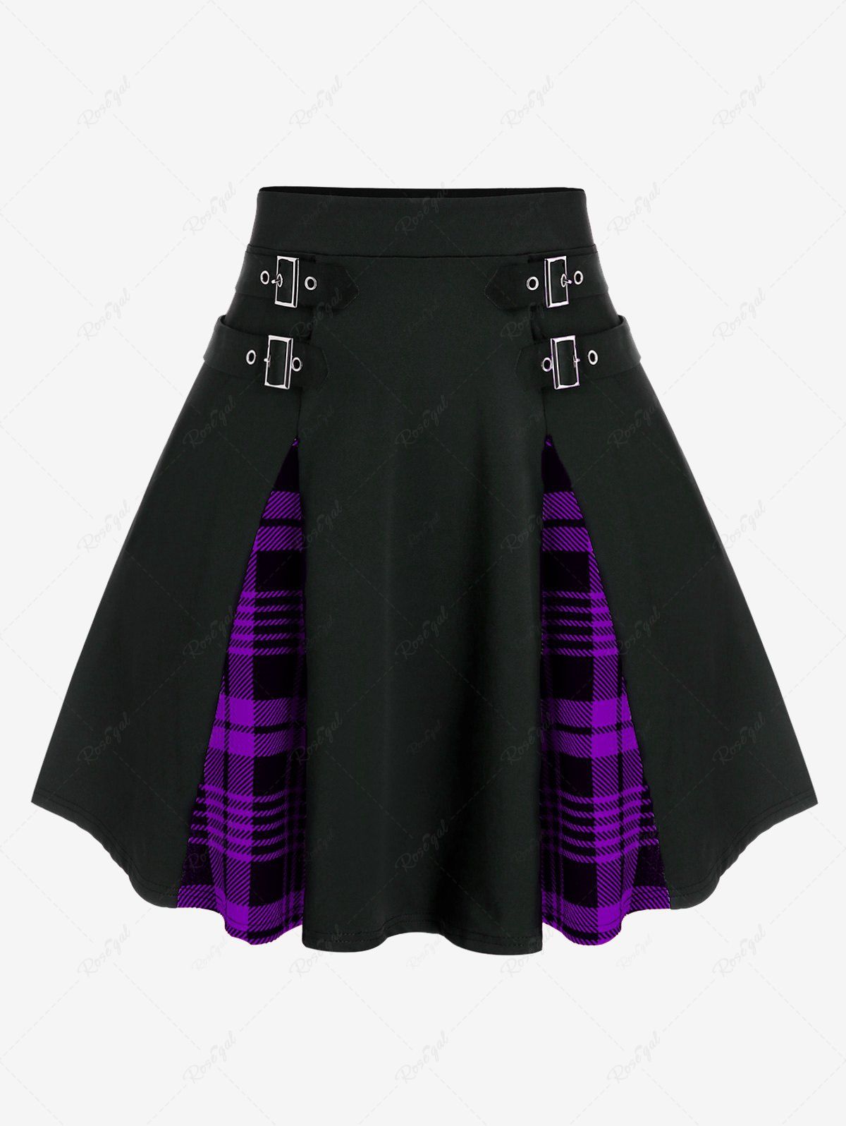 Mini-jupe trapèze taille haute à carreaux gothiques grande taille Pourpre  5x | US 30-32