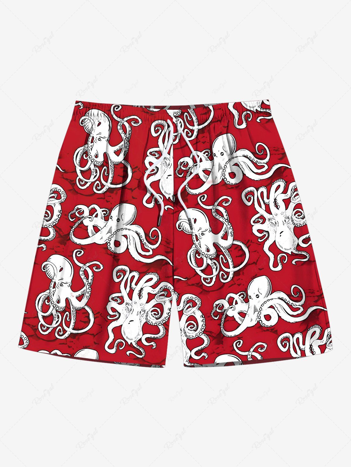 Trendy Plus Size Octopus Print Hawaii Drawstring Beach Shorts For Men  