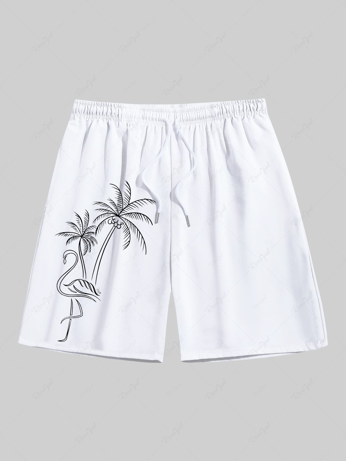 Best Plus Size Coconut Tree Flamingo Hand-painted Print Hawaii Drawstring Beach Shorts For Men  