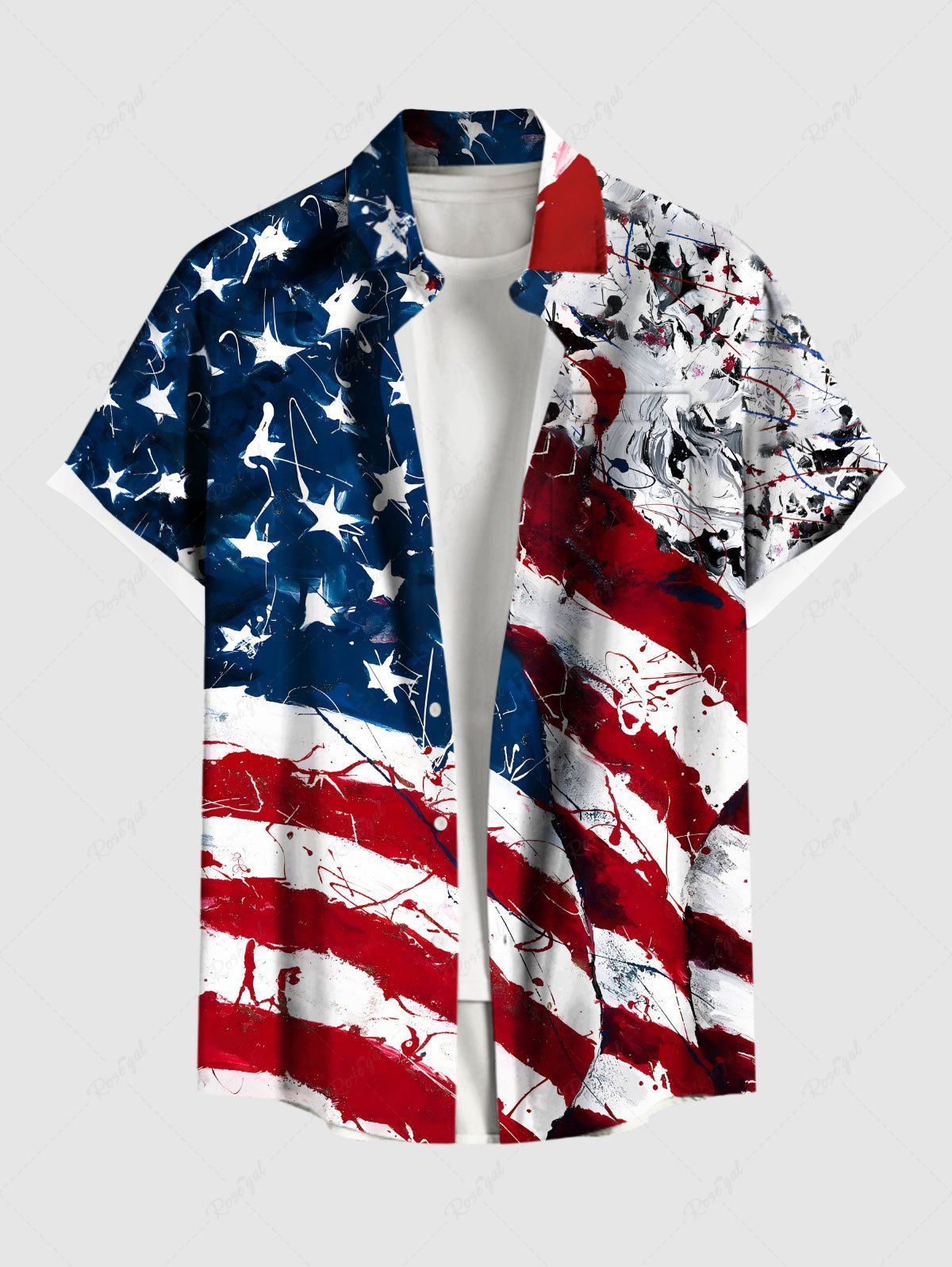 Chemise grande taille à boutons et poches pour homme, motif drapeau américain patriotique et têtes de mort Rouge 4XL