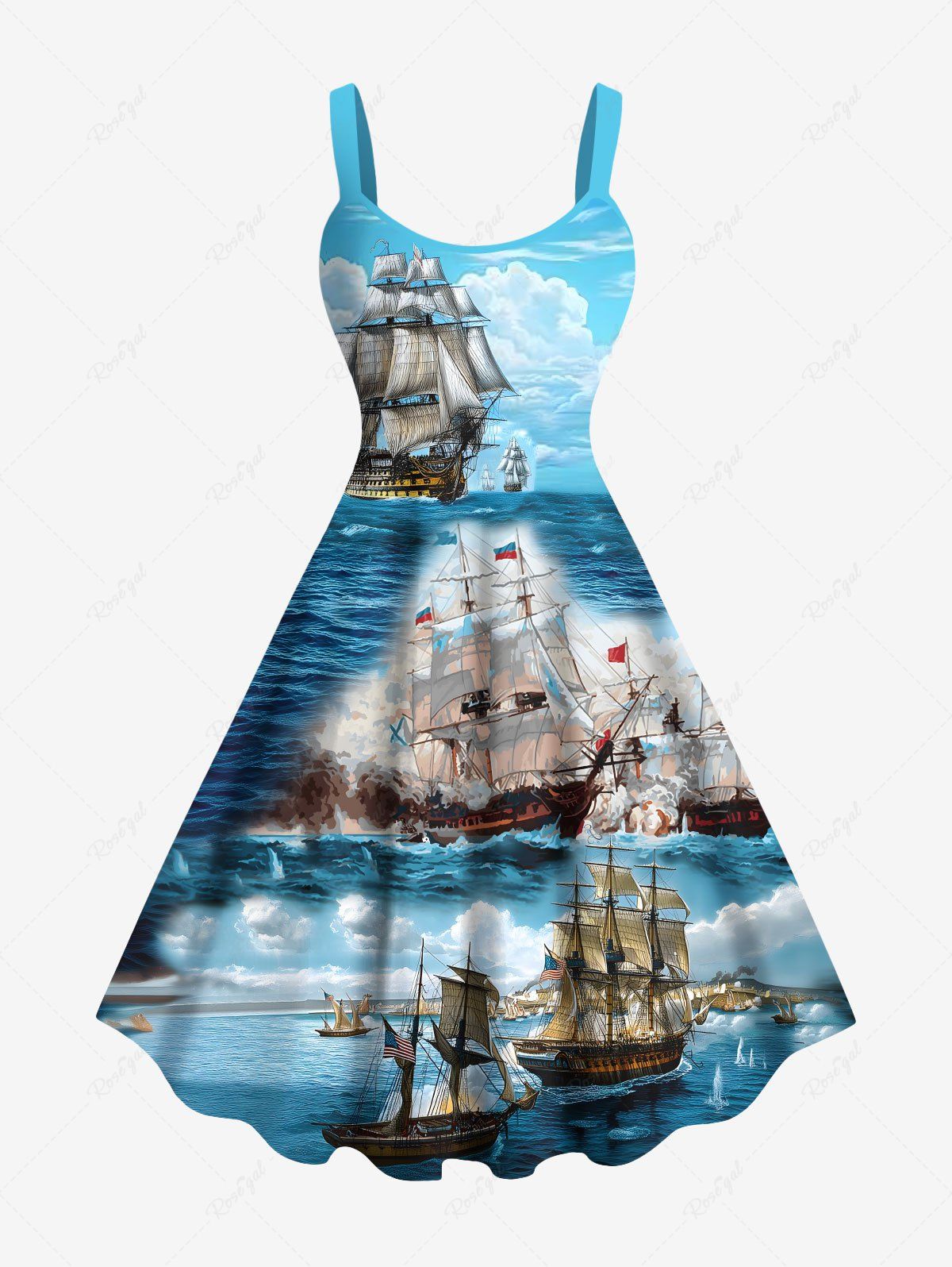 Outfit Plus Size Seascape Cloud Ships Cruise Print Hawaii Tank Dress  