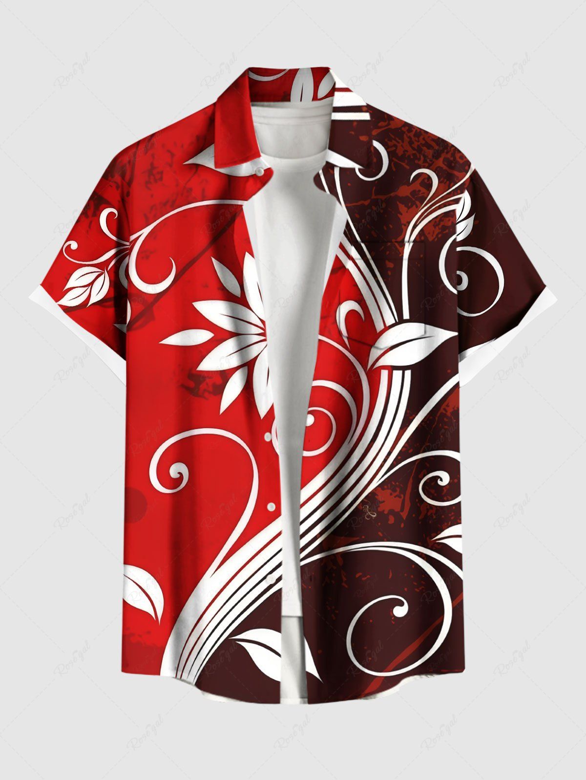 Chemise hawaïenne à imprimé floral et poches boutonnées pour homme, grande taille Rouge L