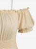 Ruched Bust Elastic Waist Top with Removable Shoulder Strap and Split Lace Up Pocket Flare Pants Plus Size Outfit -  