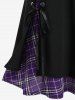 Ruffles Lace Up Asymmetrical 2 In 1 Top and Plaid Gothic Skirt Plus Size Outfit -  