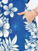 Tenue de plage hawaïenne assortie grande taille à imprimé feuilles et fleurs d'hibiscus tropical pour couples - Bleu 