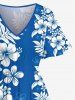 Tenue de plage hawaïenne assortie grande taille à imprimé feuilles et fleurs d'hibiscus tropical pour couples - Bleu 