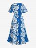 Tenue de plage hawaïenne assortie grande taille à imprimé feuilles et fleurs d'hibiscus tropical pour couples - Bleu 