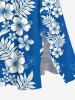 Tenue de plage hawaïenne assortie grande taille à imprimé feuilles et fleurs d'hibiscus tropical pour couples - Bleu 