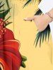 Tenue de plage hawaïenne assortie grande taille, motif cocotier, soleil, feuille tropicale, fleur d'hibiscus, pour couples - Jaune 