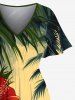 Tenue de plage hawaïenne assortie grande taille, motif cocotier, soleil, feuille tropicale, fleur d'hibiscus, pour couples - Jaune 