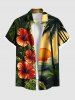 Tenue de plage hawaïenne assortie grande taille, motif cocotier, soleil, feuille tropicale, fleur d'hibiscus, pour couples - Jaune 