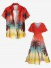 Tenue de plage hawaïenne assortie grande taille à imprimé cocotiers ombré pour couples - Rouge 