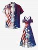 Patriotic American Flag Fireworks Print Plus Size Matching Hawaii Beach Outfit For Couples -  