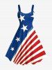 Patriotic American Flag Striped Print Plus Size Matching Hawaii Beach Outfit For Couples -  