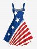 Patriotic American Flag Striped Print Plus Size Matching Hawaii Beach Outfit For Couples -  