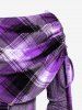 Plus Size Skew Neck Foldover Cinched Plaid Handkerchief Midi Knitted Dress -  