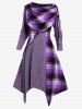 Plus Size Skew Neck Foldover Cinched Plaid Handkerchief Midi Knitted Dress -  