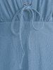 Plus Size Ruched Lace Up Mesh Bell Sleeves Textured Split Dress -  