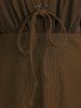 Plus Size Ruched Lace Up Mesh Bell Sleeves Textured Split Dress -  