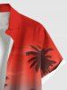 Plus Size Ombre Colorblock Coconut Tree Print Buttons Pocket Hawaii Shirt For Men -  