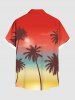 Plus Size Ombre Colorblock Coconut Tree Print Buttons Pocket Hawaii Shirt For Men -  