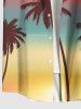 Plus Size Ombre Colorblock Coconut Tree Print Buttons Pocket Hawaii Shirt For Men -  