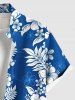 Chemise hawaïenne grande taille à imprimé feuilles d'hibiscus tropical et boutons avec poches pour homme - Bleu L