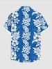 Chemise hawaïenne grande taille à imprimé feuilles d'hibiscus tropical et boutons avec poches pour homme - Bleu 2XL